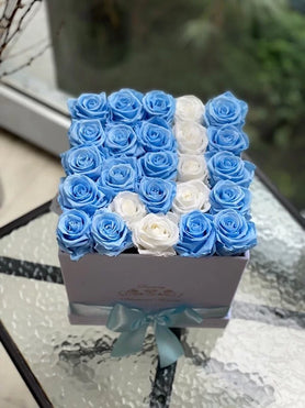 blue and white roses