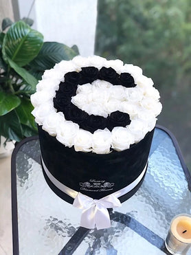 white and black personalized roses 