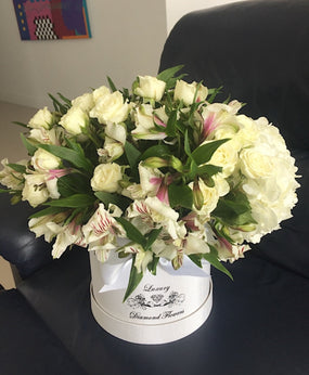 Mix Flower white and greens arrangement last a week or so