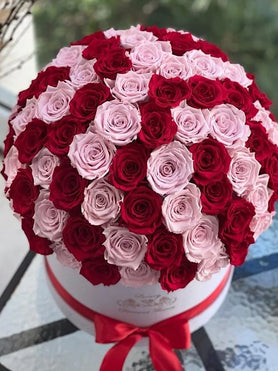 red and pink 100 preserved roses