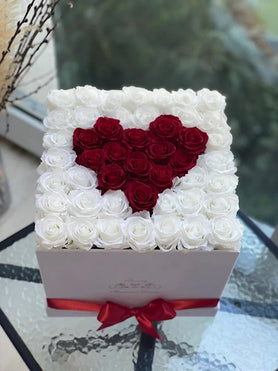 white and red heart roses