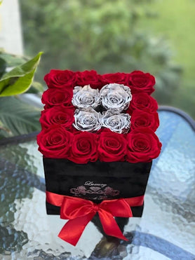 red and silver roses