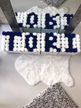 white and blue roses