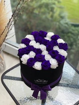 white and purple roses