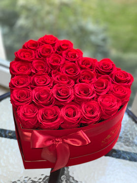 Red velvet heart roses