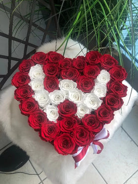 red and white roses, velvet heart personalized